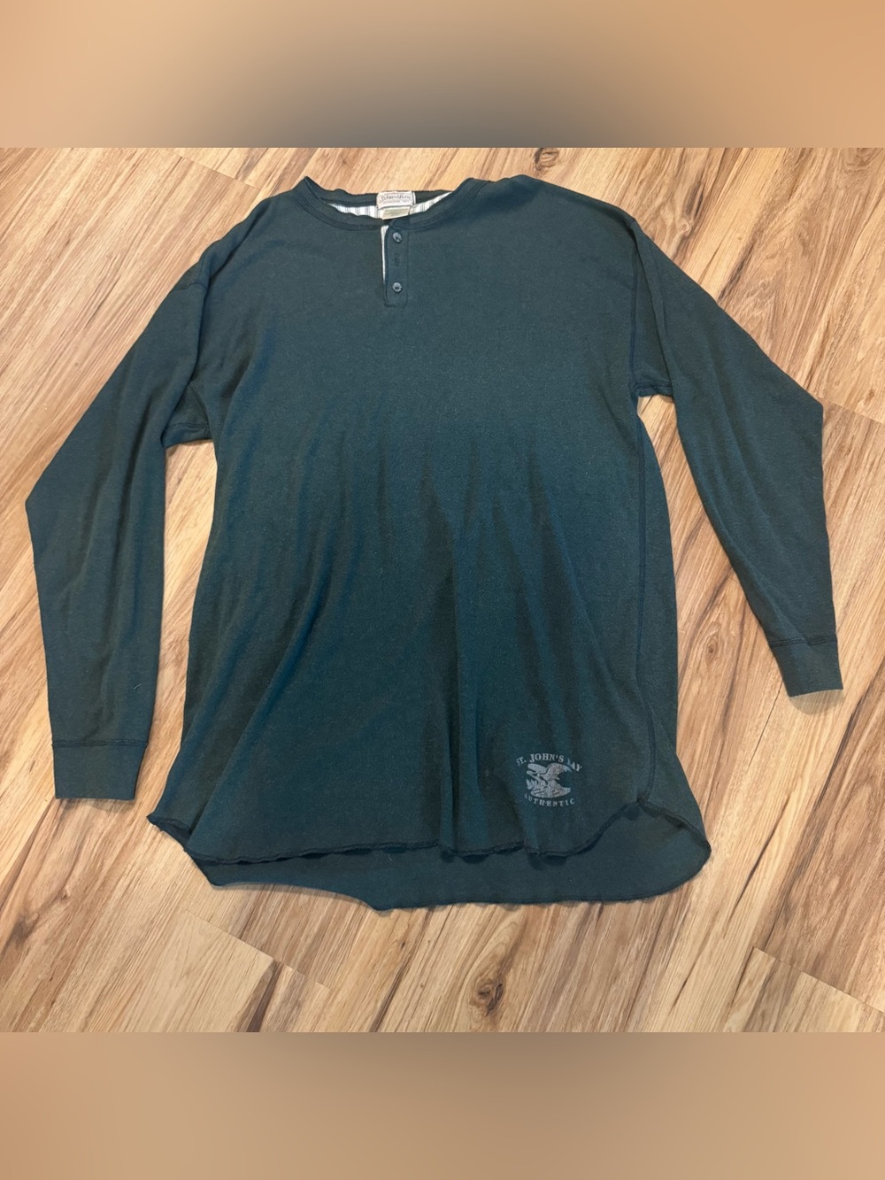 Vintage St Johns Bay Henley Shirt Men’s XLT Made In USA Long Sleeve Green